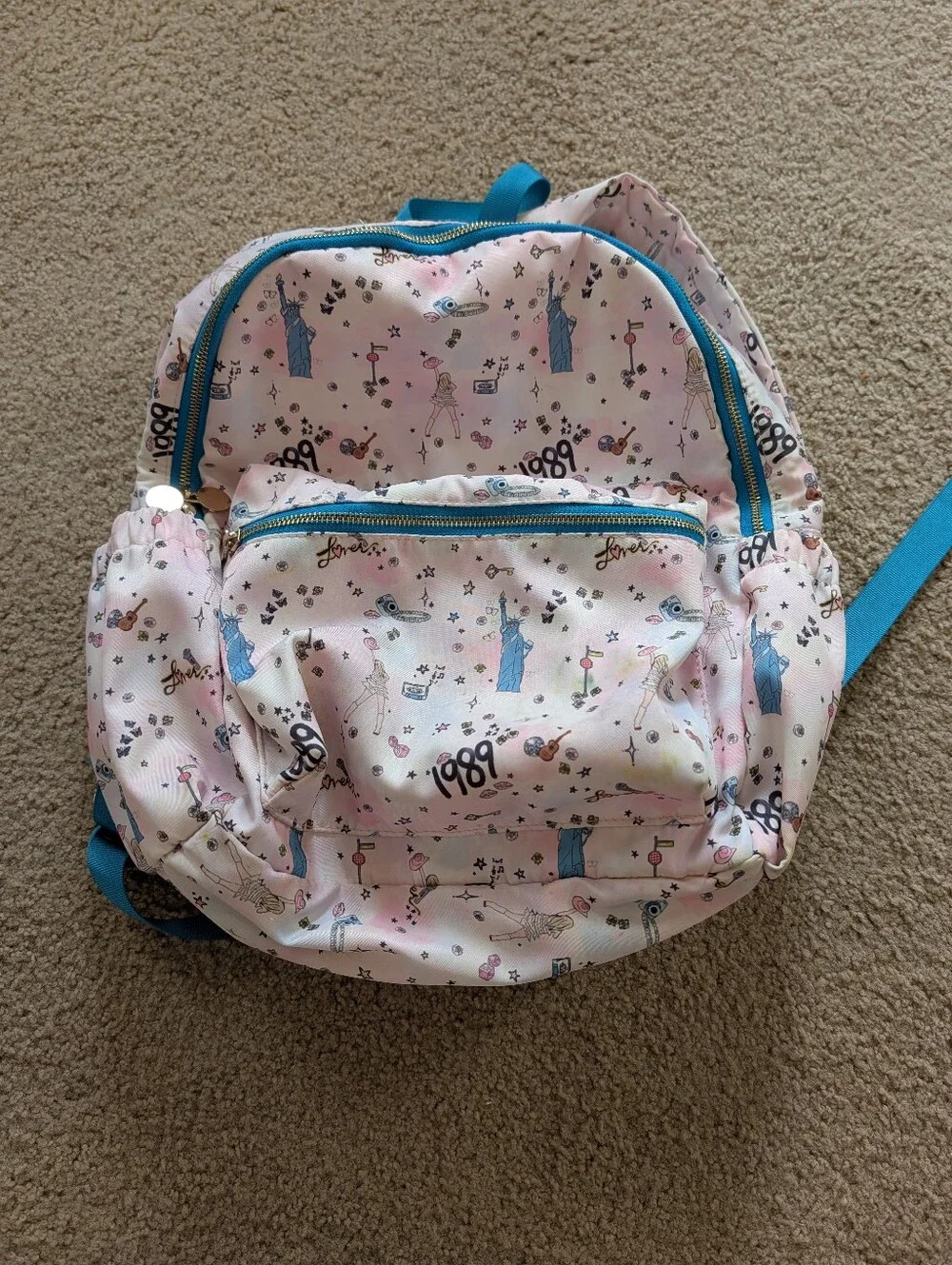 Taylor Swift Patterned Backpack with Blue Trim